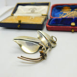 Hans Myhre Norway Sterling Silver Green Enamel Leaf Brooch Antique c1930 Deco