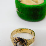 Victorian 9ct Gold, Black Enamel & Pearl Mourning Ring Antique 1864 Birmingham