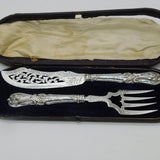 Victorian Sterling Silver Ornate Fish Serving Set 1850 Birmingham George Unite