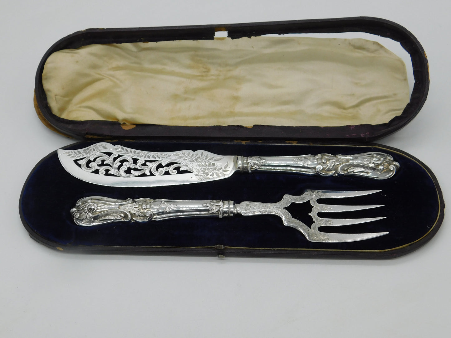 Victorian Sterling Silver Ornate Fish Serving Set 1850 Birmingham George Unite