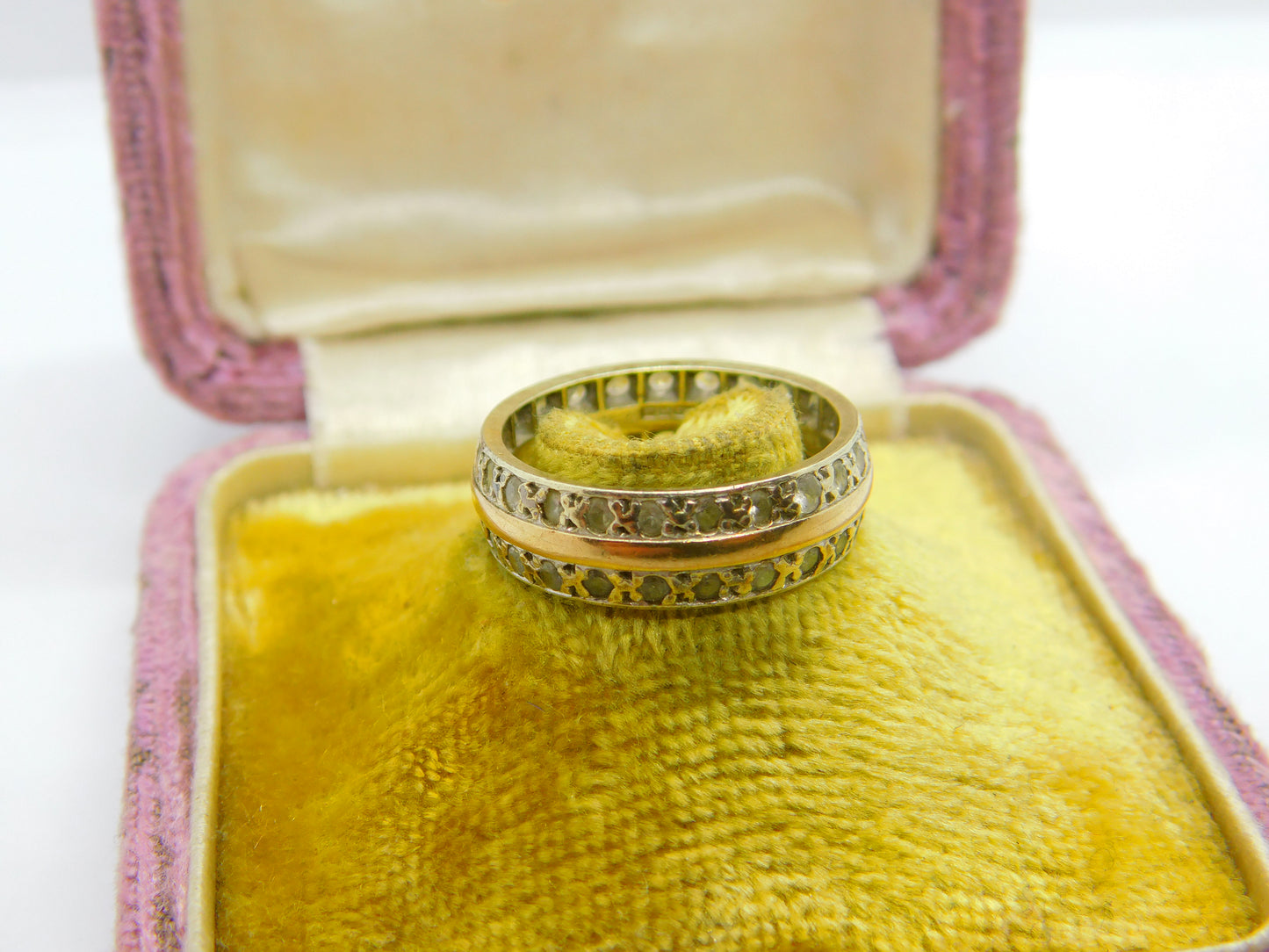 9ct Yellow Gold Double Eternity Ring with Diamond Paste Vintage 1961 Birmingham