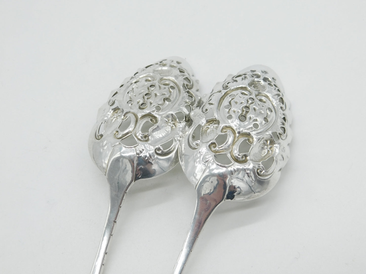 George III Pair of Sterling Silver Pierced Berry Spoons Antique 1804 London