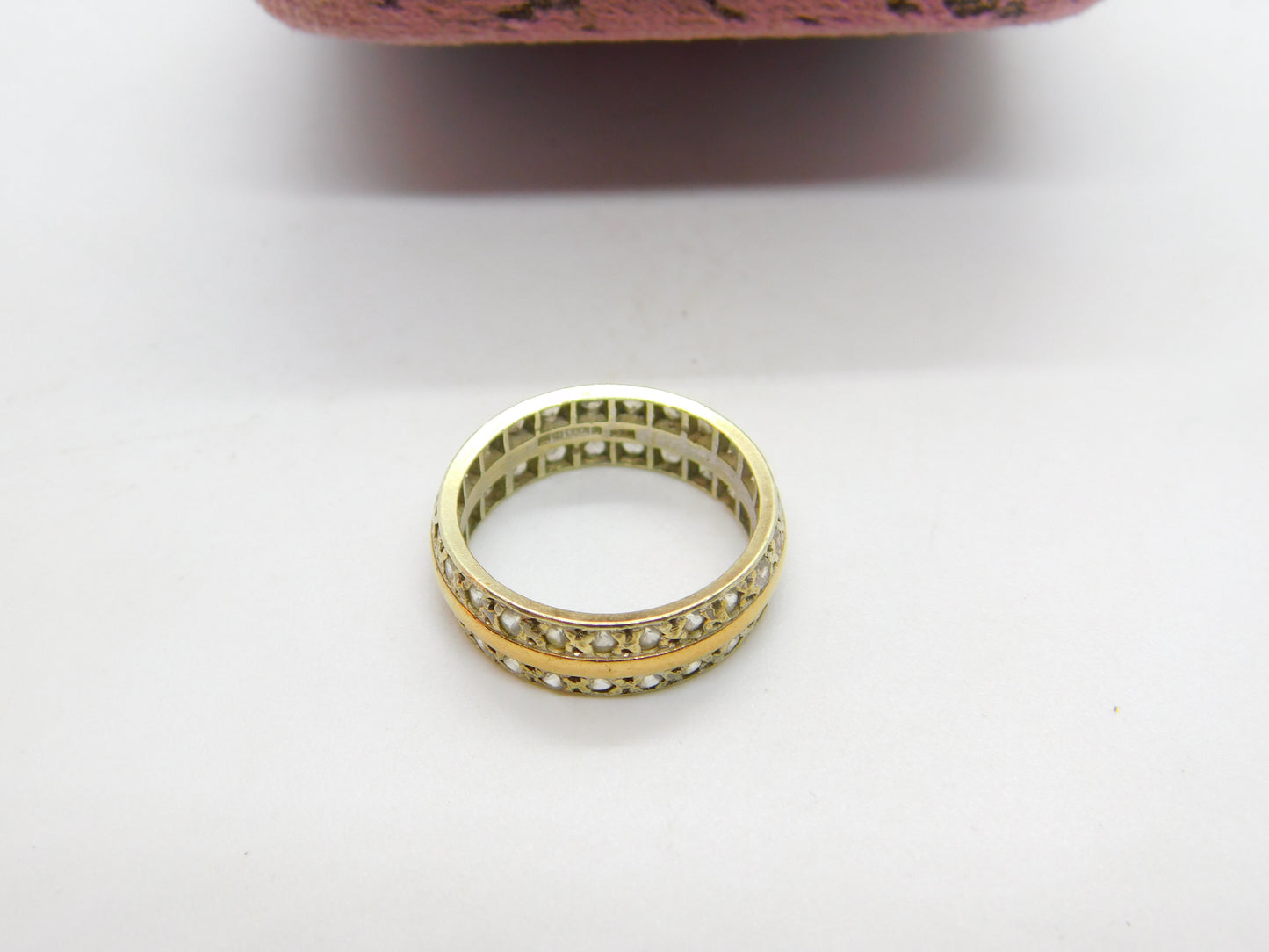 9ct Yellow Gold Double Eternity Ring with Diamond Paste Vintage 1961 Birmingham