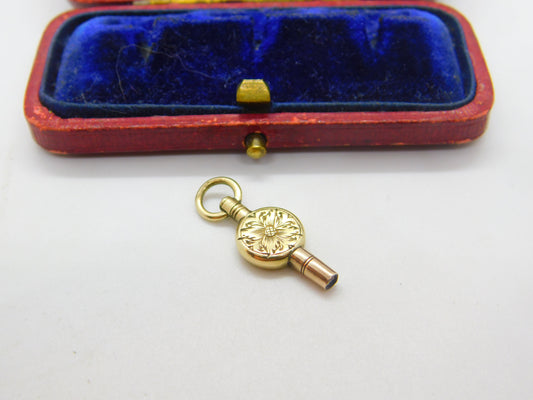 Victorian 9ct Yellow Gold Cased Floral Pattern Watch Key Fob Pendant c1860