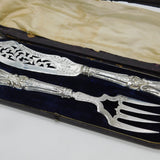 Victorian Sterling Silver Ornate Fish Serving Set 1850 Birmingham George Unite