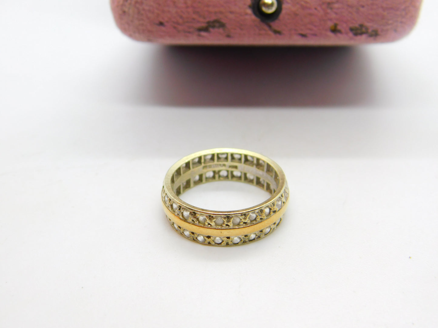 9ct Yellow Gold Double Eternity Ring with Diamond Paste Vintage 1961 Birmingham