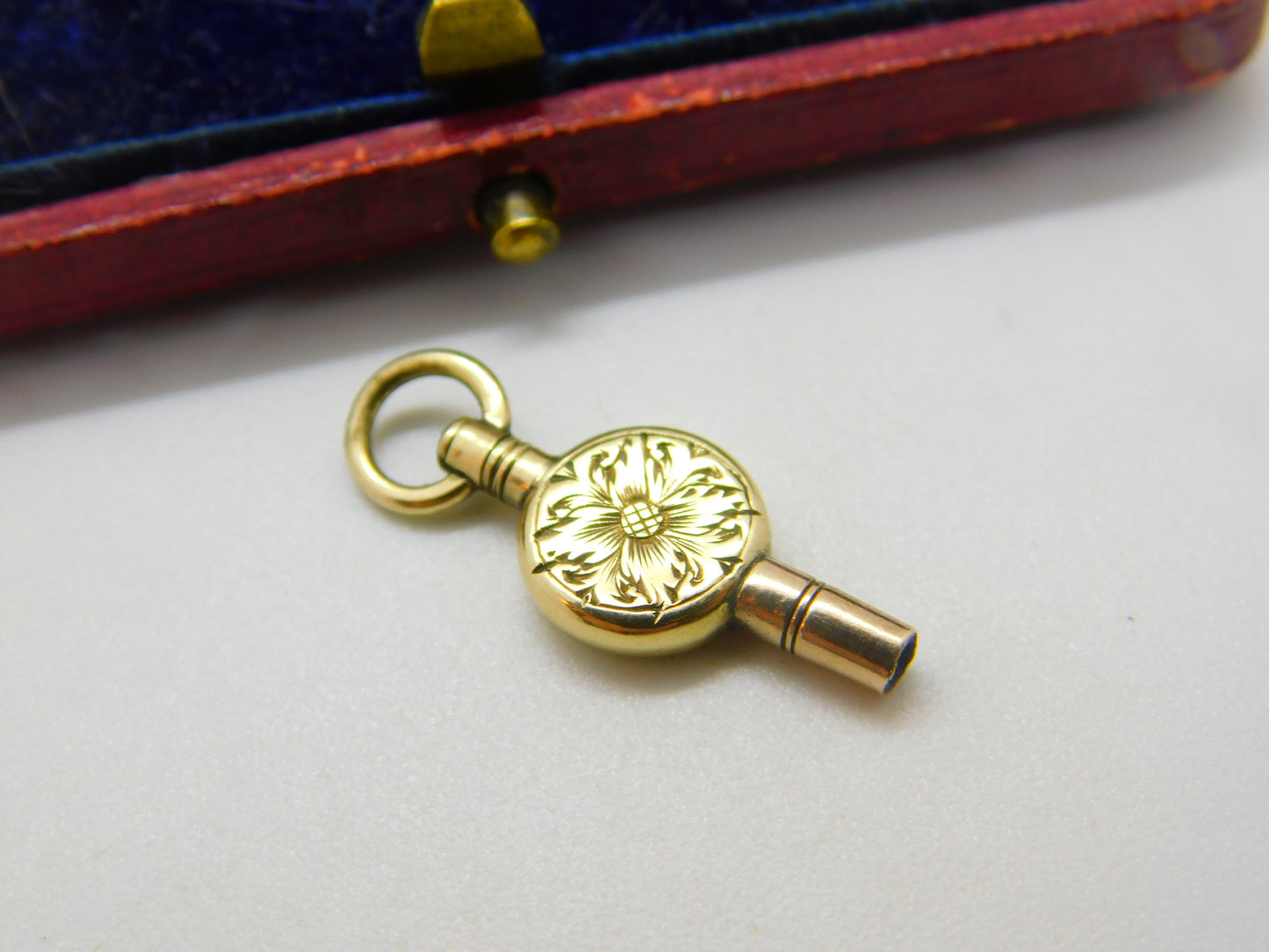 Victorian 9ct Yellow Gold Cased Floral Pattern Watch Key Fob Pendant c1860