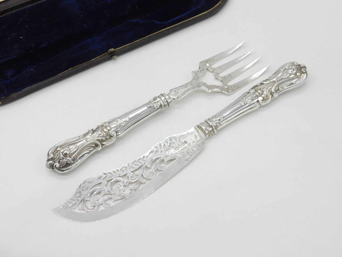 Victorian Sterling Silver Ornate Fish Serving Set 1850 Birmingham George Unite