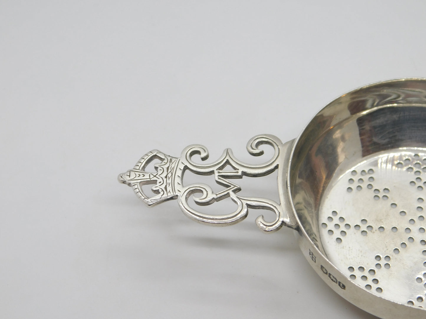 Sterling Silver King George IV Coronation Tea Strainer Antique 1936 Sheffield