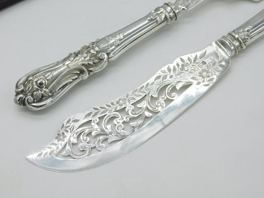 Victorian Sterling Silver Ornate Fish Serving Set 1850 Birmingham George Unite