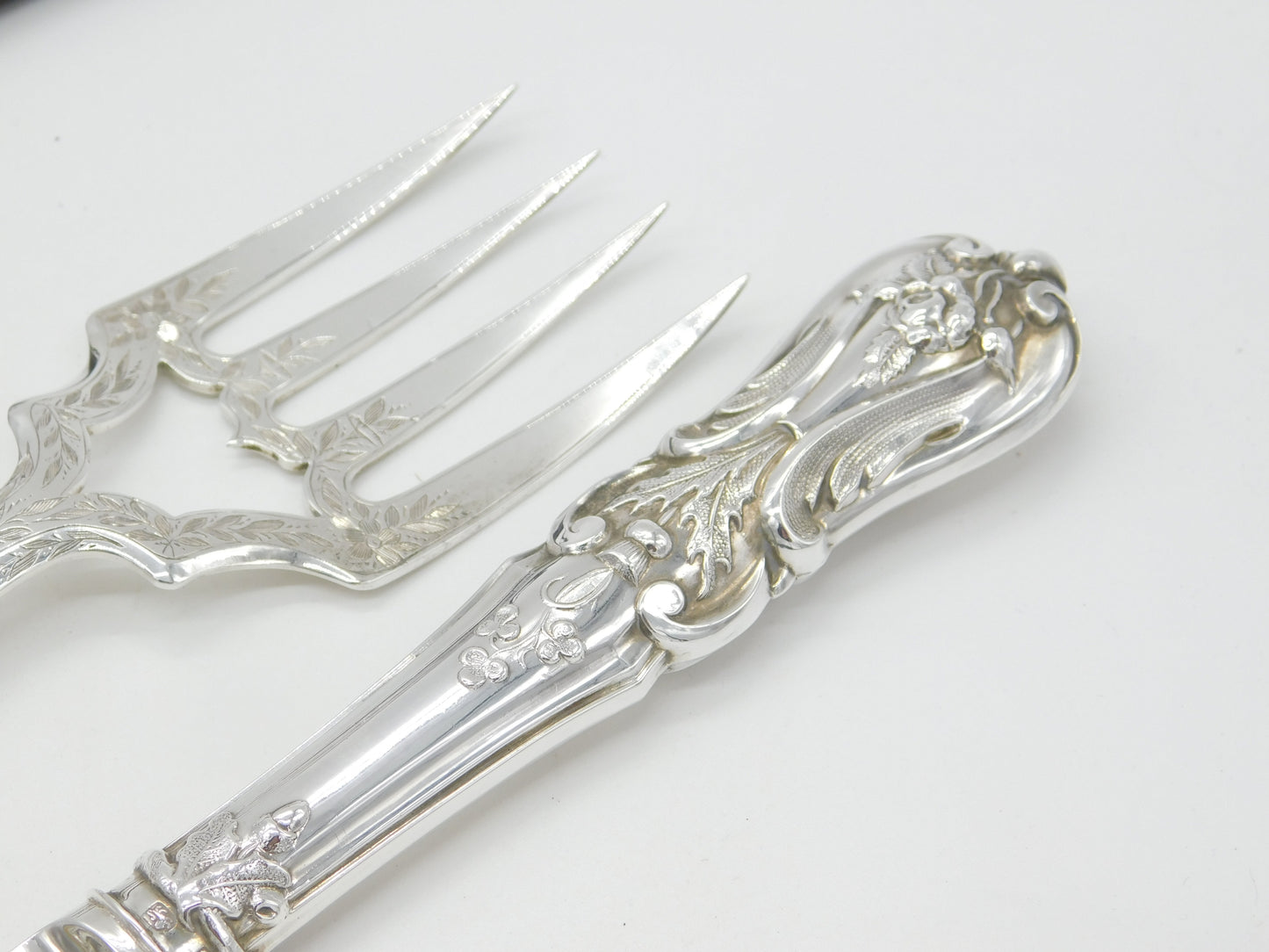 Victorian Sterling Silver Ornate Fish Serving Set 1850 Birmingham George Unite