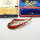Aksel Holmsen Norway Sterling Silver Gilt & Red Enamel Heart Brooch Antique 1930