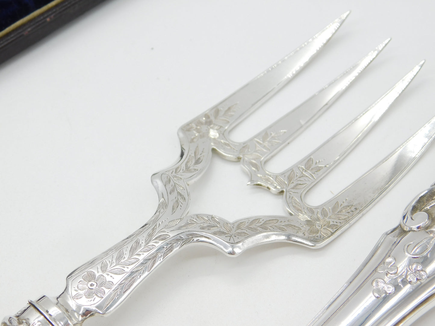 Victorian Sterling Silver Ornate Fish Serving Set 1850 Birmingham George Unite