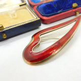 Aksel Holmsen Norway Sterling Silver Gilt & Red Enamel Heart Brooch Antique 1930