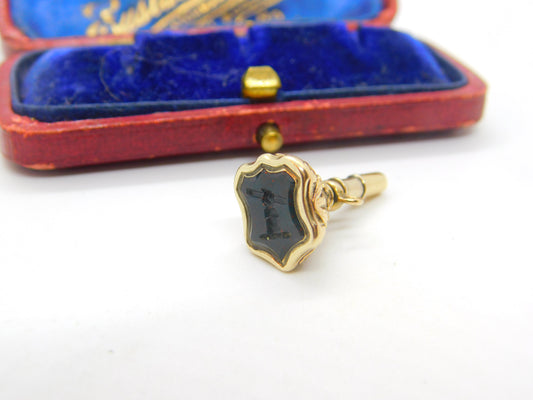 Victorian 9ct Gold Carved Bloodstone Hand Holding Staff Intaglio Fob Seal 1860