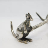 Victorian Pair of Sterling Silver Novelty Kangaroo Cutlery Rests Antique 1896 Sheffield