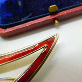 Aksel Holmsen Norway Sterling Silver Gilt & Red Enamel Heart Brooch Antique 1930