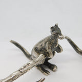 Victorian Pair of Sterling Silver Novelty Kangaroo Cutlery Rests Antique 1896 Sheffield