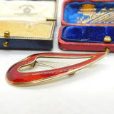 Aksel Holmsen Norway Sterling Silver Gilt & Red Enamel Heart Brooch Antique 1930