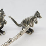 Victorian Pair of Sterling Silver Novelty Kangaroo Cutlery Rests Antique 1896 Sheffield