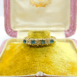 9ct Yellow Gold, Sapphire & Diamond Half Eternity Ring Vintage c1970