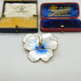 David Andersen Sterling Silver Blue-White Pansy Flower Brooch Antique c1930