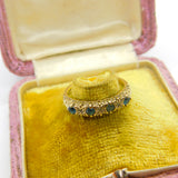 9ct Yellow Gold, Sapphire & Diamond Half Eternity Ring Vintage c1970