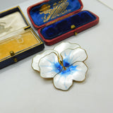 David Andersen Sterling Silver Blue-White Pansy Flower Brooch Antique c1930