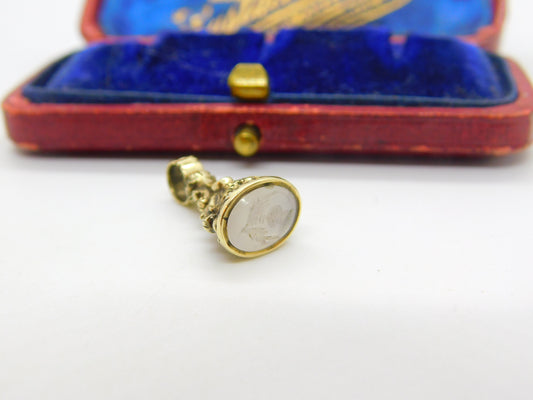 Victorian 15ct Gold & Carved Chalcedony Scottish Thistle Intaglio Fob Seal c1860