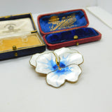 David Andersen Sterling Silver Blue-White Pansy Flower Brooch Antique c1930