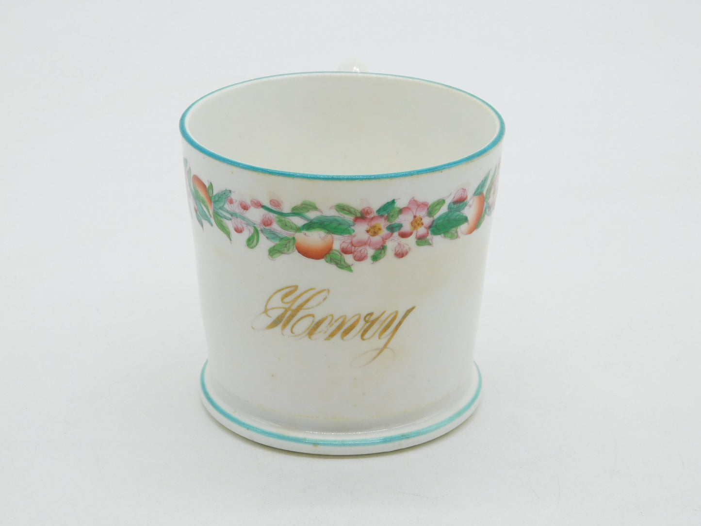 19th Century English Pearlware Floral Glaze 'Henry' Christening Cup Antique 1850