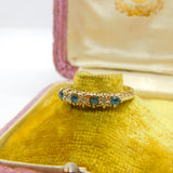 9ct Yellow Gold, Sapphire & Diamond Half Eternity Ring Vintage c1970