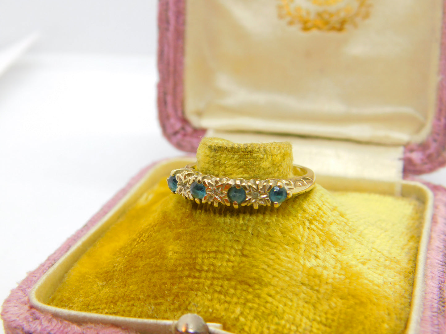 9ct Yellow Gold, Sapphire & Diamond Half Eternity Ring Vintage c1970