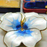 David Andersen Sterling Silver Blue-White Pansy Flower Brooch Antique c1930