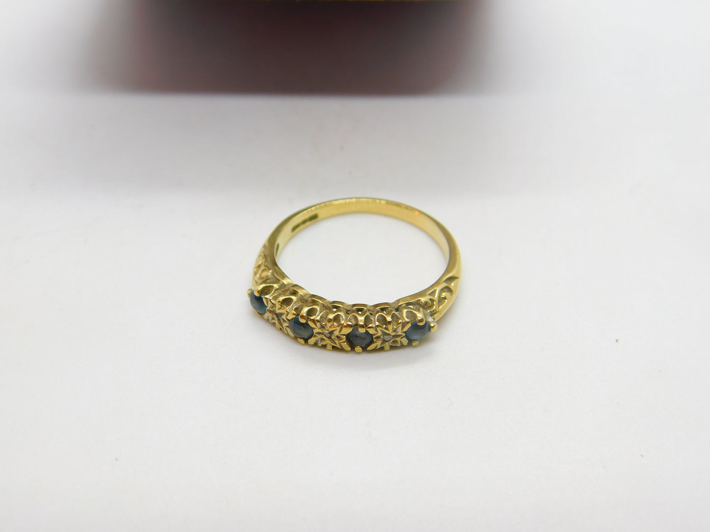 9ct Yellow Gold, Sapphire & Diamond Half Eternity Ring Vintage c1970