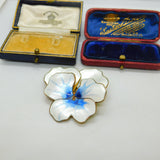 David Andersen Sterling Silver Blue-White Pansy Flower Brooch Antique c1930