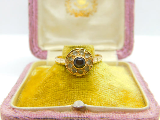 14ct Yellow Gold, Diamond Paste & Cat's Eye Band Ring Vintage c1960