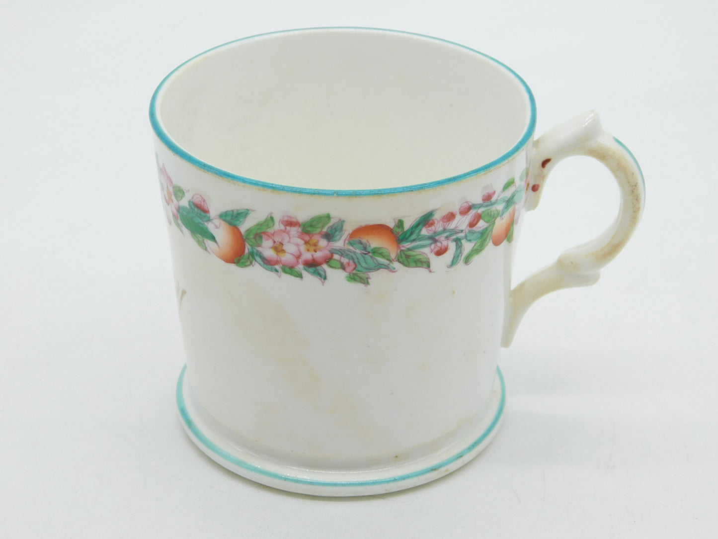 19th Century English Pearlware Floral Glaze 'Henry' Christening Cup Antique 1850