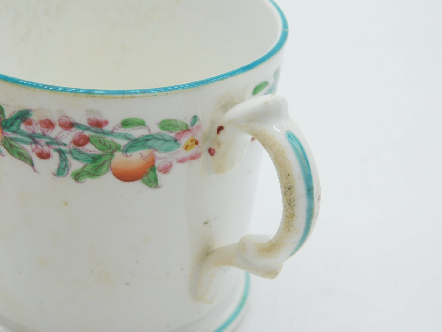 19th Century English Pearlware Floral Glaze 'Henry' Christening Cup Antique 1850