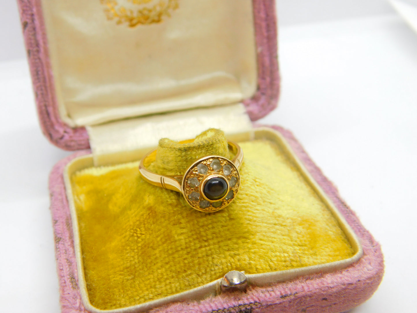 14ct Yellow Gold, Diamond Paste & Cat's Eye Band Ring Vintage c1960