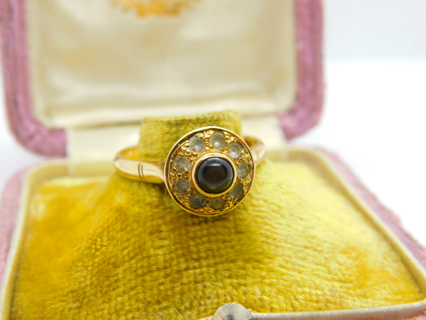 14ct Yellow Gold, Diamond Paste & Cat's Eye Band Ring Vintage c1960