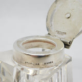 Sterling Silver Dog Form Mounted Moulded Glass Ink Pot & Pen Rest Antique Deco