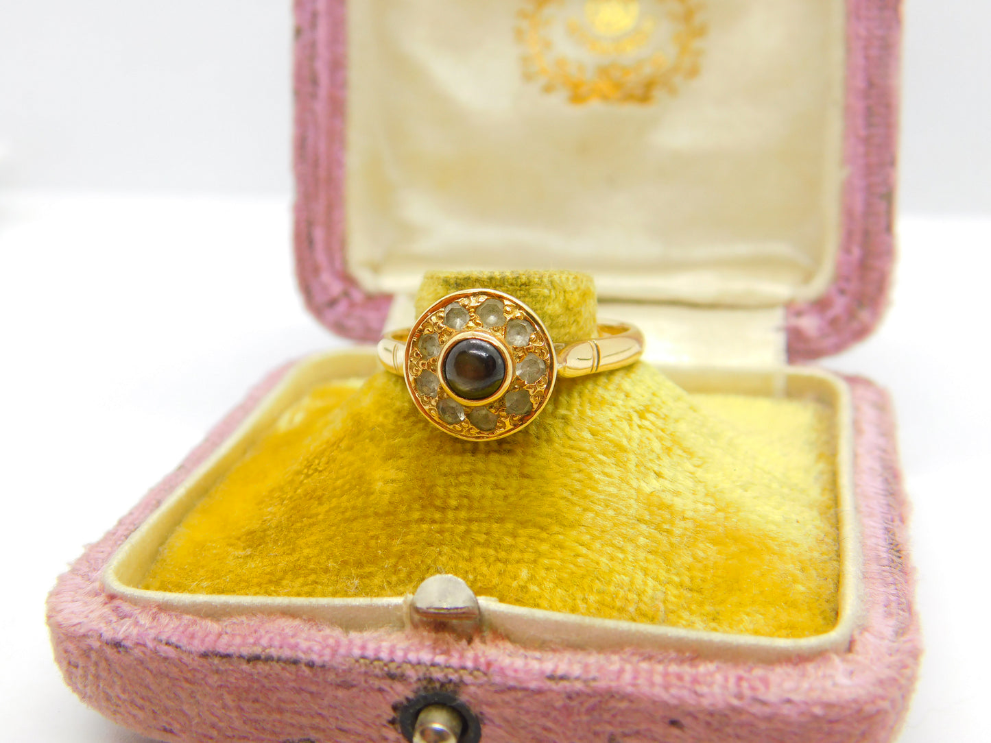 14ct Yellow Gold, Diamond Paste & Cat's Eye Band Ring Vintage c1960