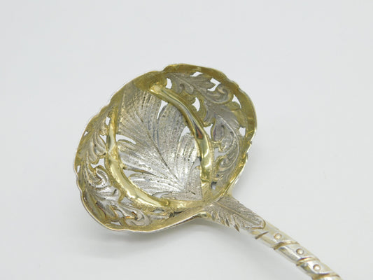 George III Sterling Silver Gilt Floral Sugar Caster Spoon Antique 1790 London