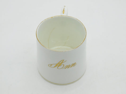 19th Century English Pearlware Gilded 'Ann' Christening Mug Antique c1850