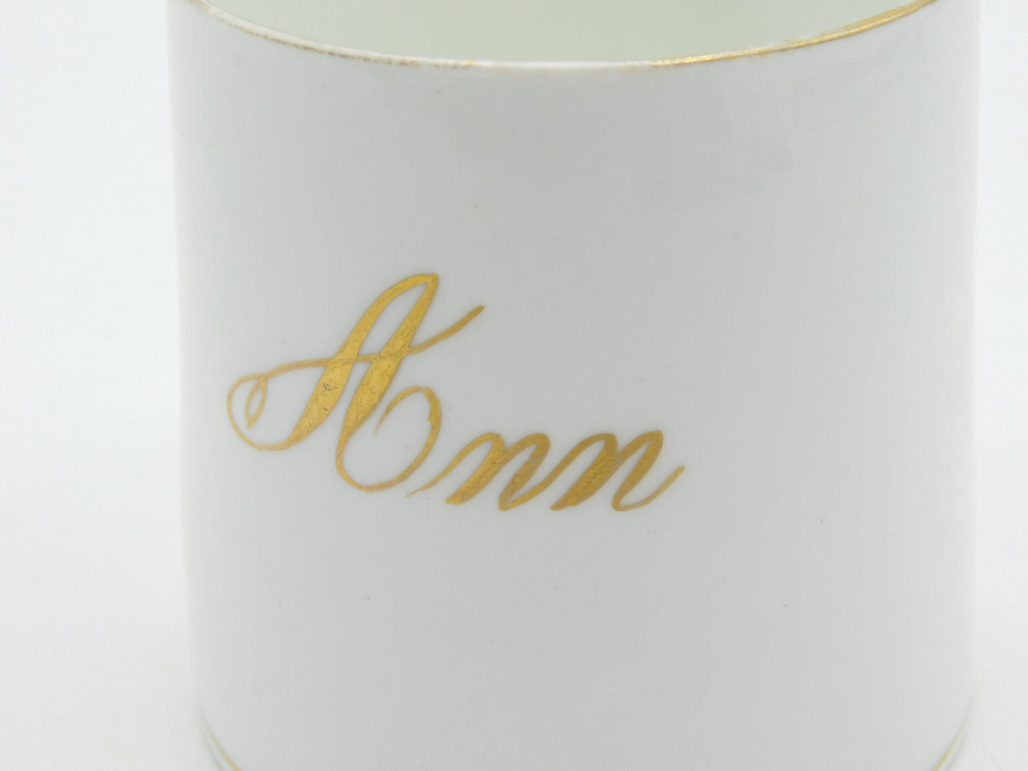 19th Century English Pearlware Gilded 'Ann' Christening Mug Antique c1850