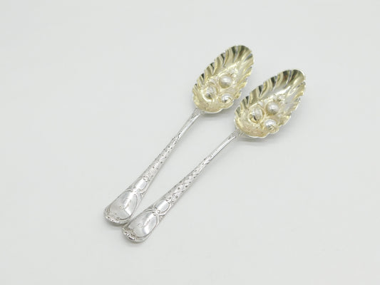 George III Sterling Silver Berry Pattern Dessert Spoon Pair Antique 1758 London