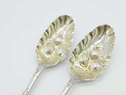 George III Sterling Silver Berry Pattern Dessert Spoon Pair Antique 1758 London