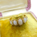 9ct Yellow Gold & Five-Stone Fire Opal Boat Ring Vintage c1970 Birmingham