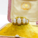 9ct Yellow Gold & Five-Stone Fire Opal Boat Ring Vintage c1970 Birmingham